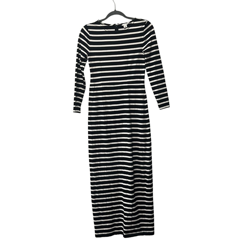 J by J. Crew Maxi Dress Women XS Black White Striped Long Sleeve Nautical Preppy